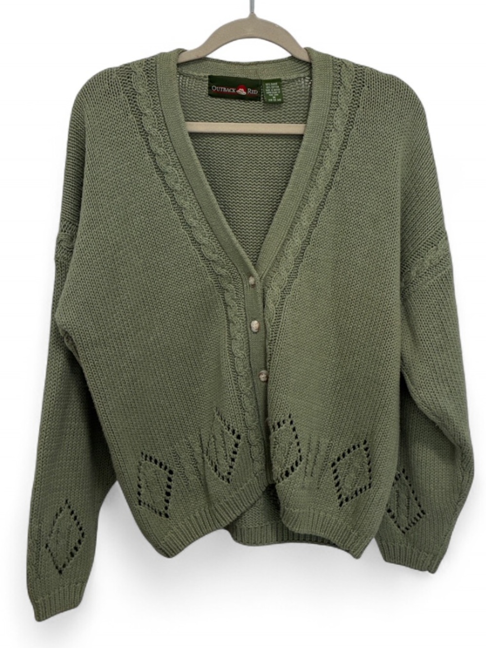 Vintage Outback Red Green V‑Neck Button Cardigan